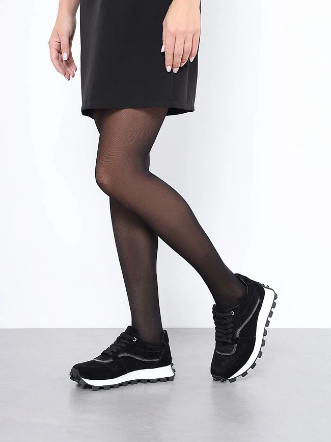 Кроссовки женские демисезонные, цвет черный, натуральный спилок 136584 | 15