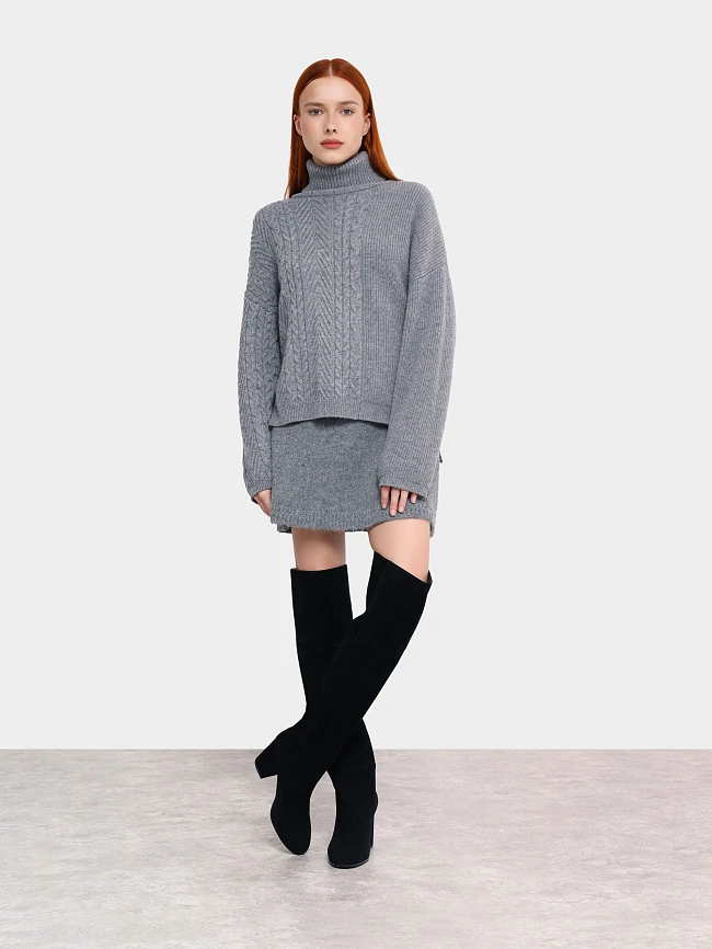 Ботфорты женские демисезонные, цвет черный, натуральный велюр 1730132 | 12