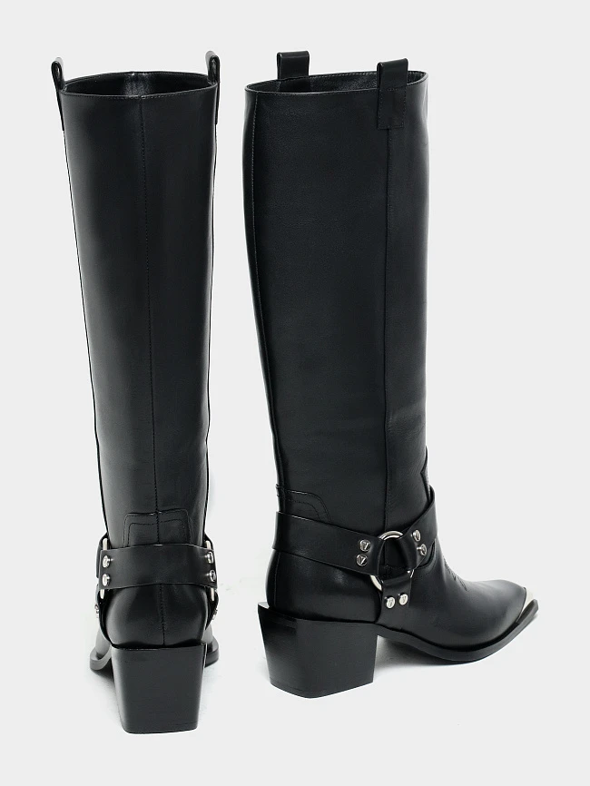 Сапоги женские демисезонные, цвет черный, натуральная кожа 497261 | 4