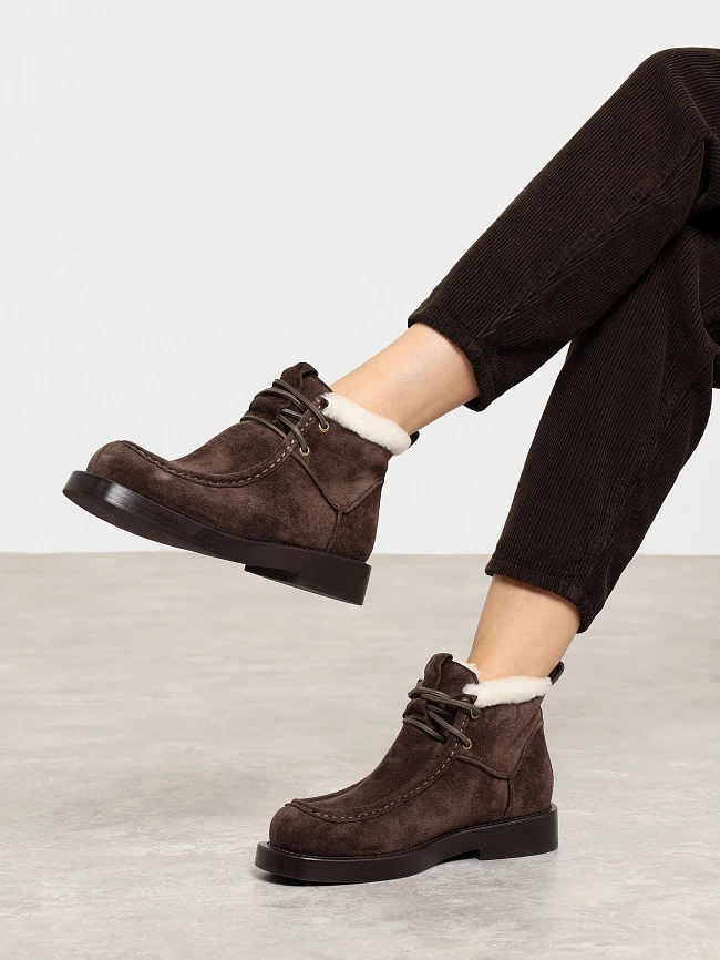 Ботинки женские зимние, цвет коричневый, натуральный спилок 1731198M | 6