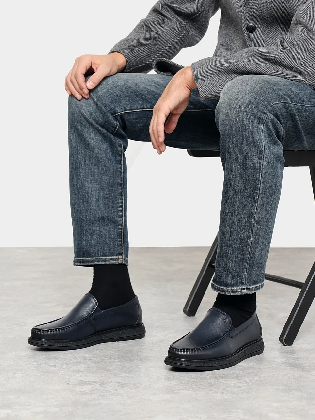 Мокасины мужские демисезонные, цвет синий, натуральная кожа M801204 | 10