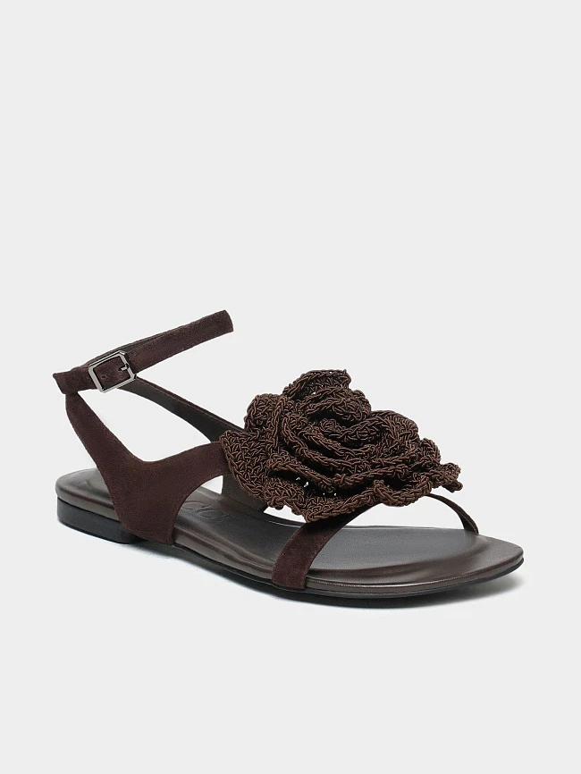 Сандалии женские летние, цвет коричневый, натуральный велюр/текстиль 944398 | 4