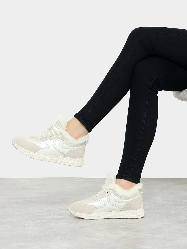 Кроссовки женские зимние, цвет молочный, натуральный нубук/текстиль 24VC104M | 12