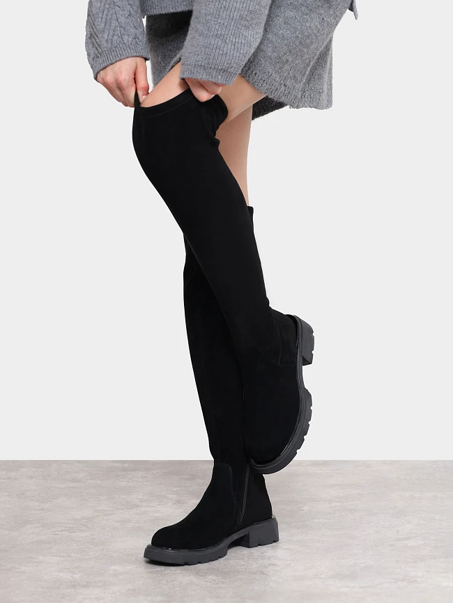 Ботфорты женские демисезонные, цвет черный, текстиль/натуральный велюр 1847372 | 9