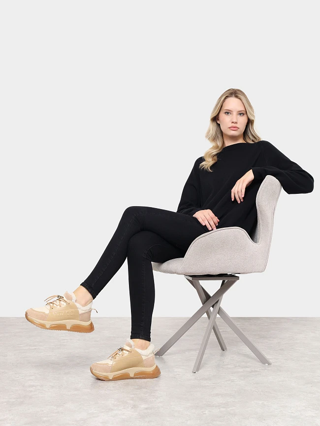 Кроссовки женские зимние, цвет бежевый, натуральная кожа/натуральный спилок 93VC004M | 11