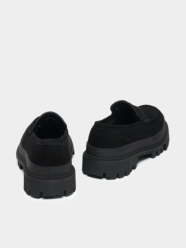 Лоферы мужские зимние, цвет черный, натуральный велюр M1022611M | 3