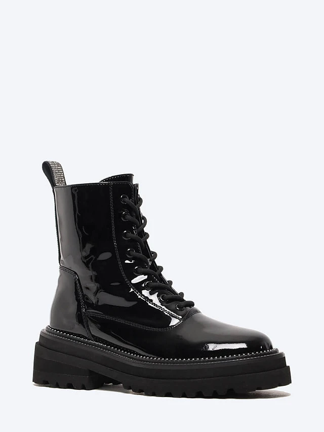 Ботинки женские демисезонные, цвет черный, натуральная лаковая кожа 1013655 | 1