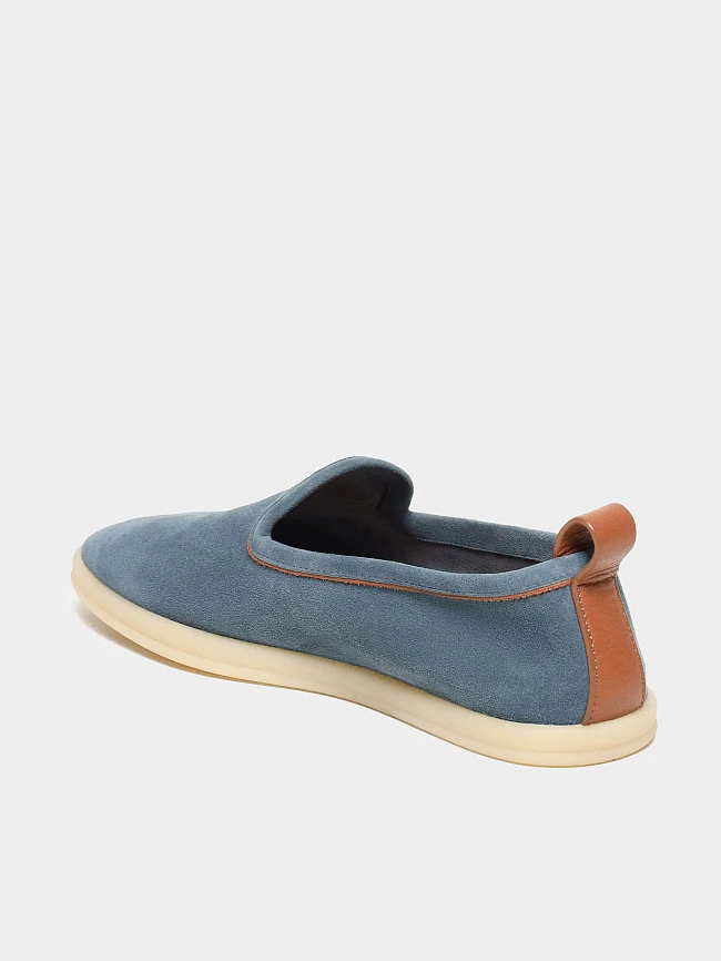 Слипоны женские летние, цвет синий, натуральный велюр 1731460 | 3