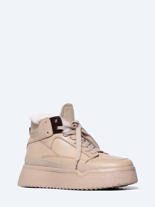 Ботинки женские зимние, цвет бежевый, натуральная кожа 1440010M | 1