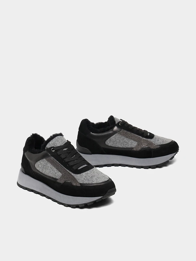 Кроссовки женские зимние, цвет черный, натуральный велюр/шерсть 1013727M | 3