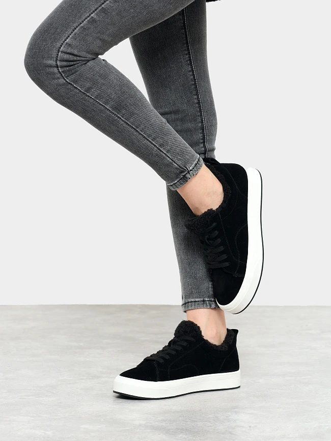 Кеды женские зимние, цвет черный, натуральный спилок 3630309M | 9