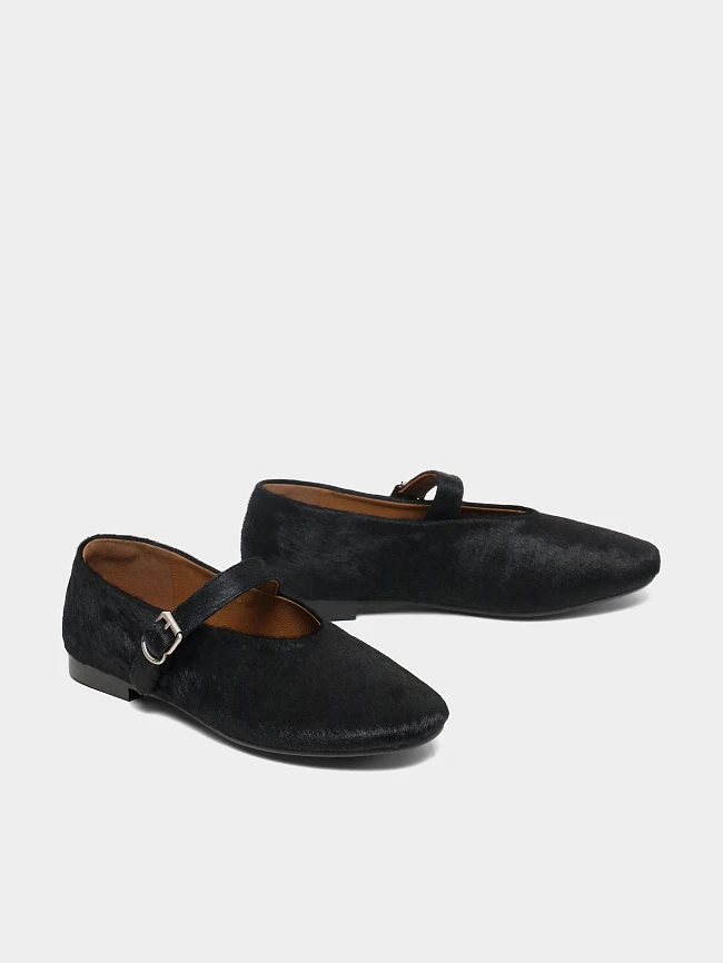 Балетки женские всесезонные, цвет черный, натуральный мех (пони) 7210421 | 2