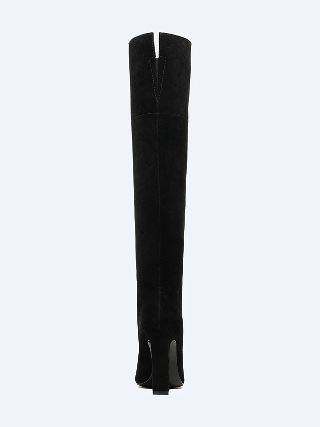 Ботфорты женские демисезонные, цвет черный, натуральный велюр 497244 | 5