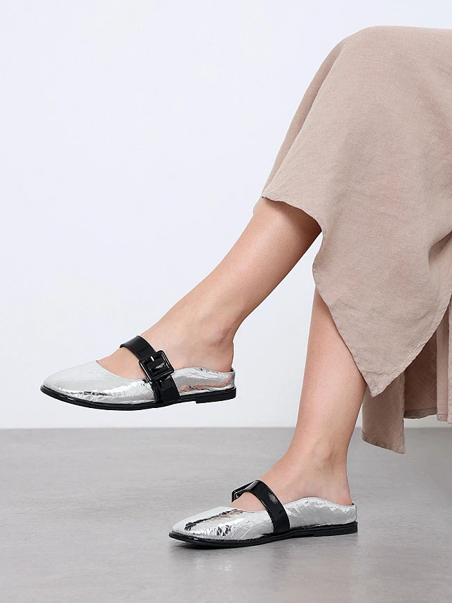 Балетки женские всесезонные, цвет серебряный, натуральная кожа/натуральная лаковая кожа 1849852 | 10