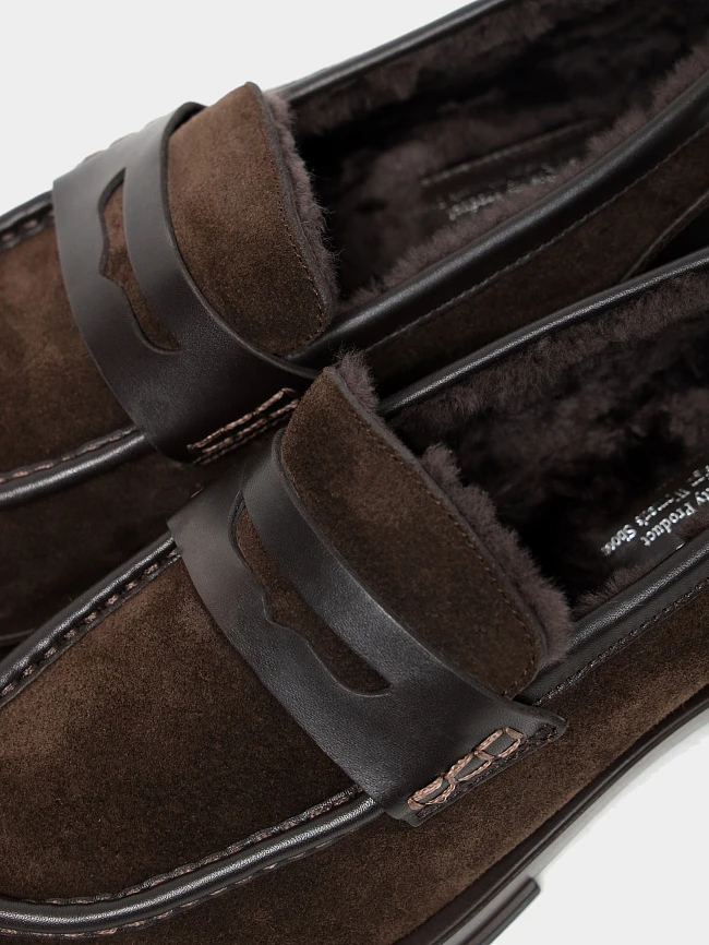 Лоферы женские зимние, цвет коричневый, натуральный спилок/натуральная кожа 1821629M | 5