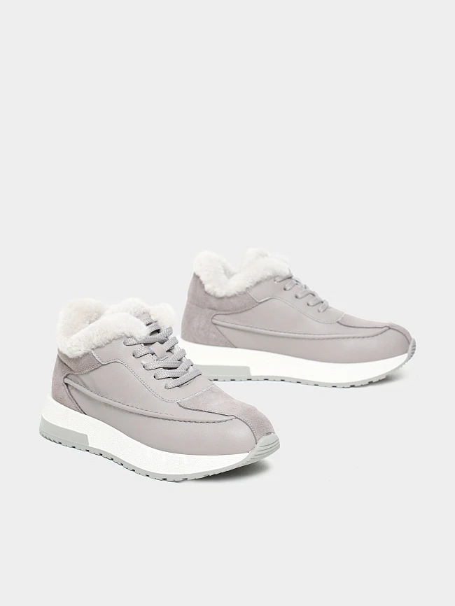 Кроссовки женские зимние, цвет серый, натуральная кожа и полимерные материалы/натуральный спилок 24VC117M | 3