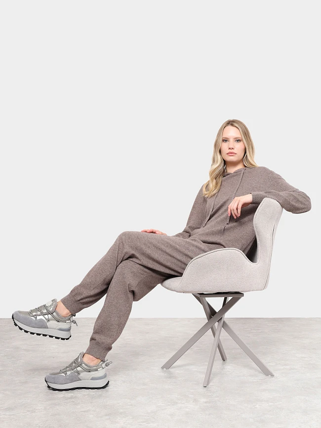 Кроссовки женские зимние, цвет серый, натуральный спилок/текстиль/искусственный мех 5270001M | 12