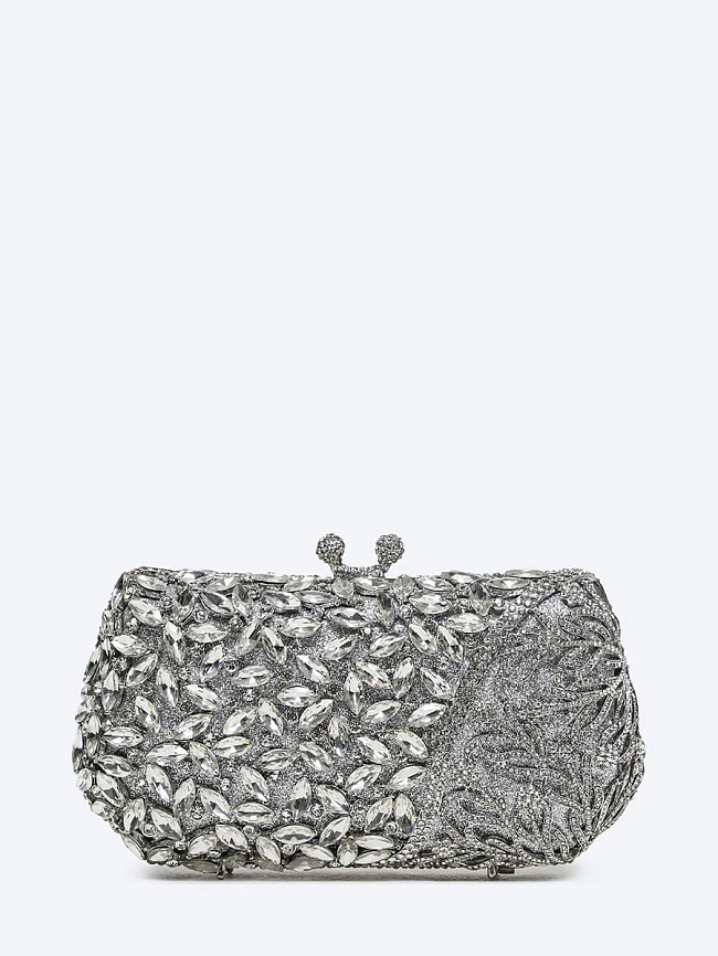 Клатчи C1189-29 женские цвет серебряный, текстиль/стразы C1189-29        | 3