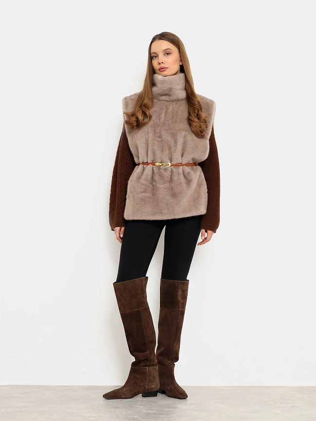 Ботфорты женские демисезонные, цвет коричневый, натуральный велюр 1731029 | 8