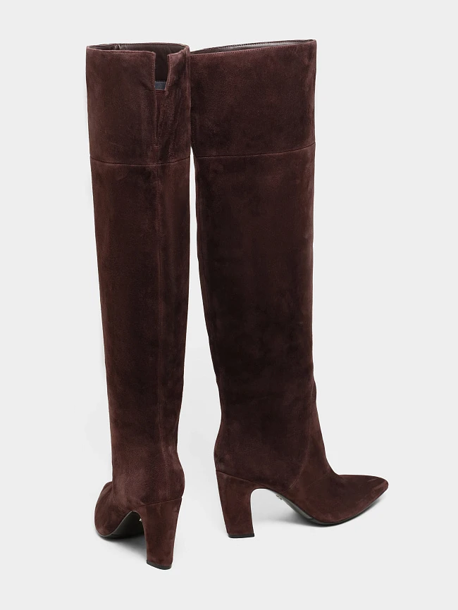Ботфорты женские демисезонные, цвет бордовый, натуральный велюр 497232 | 4