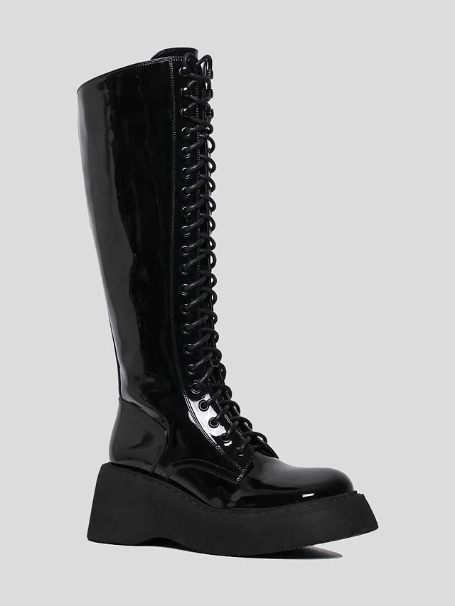 Сапоги женские демисезонные, цвет черный, натуральная кожа/натуральный лак 1730083 | 1