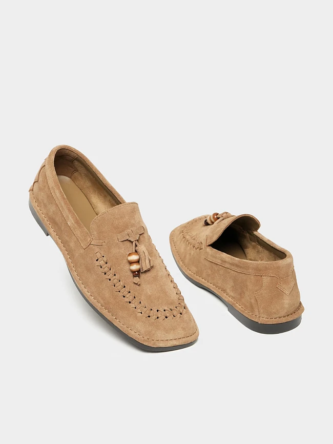 Лоферы женские летние, цвет бежевый, натуральный спилок 1821797 | 2