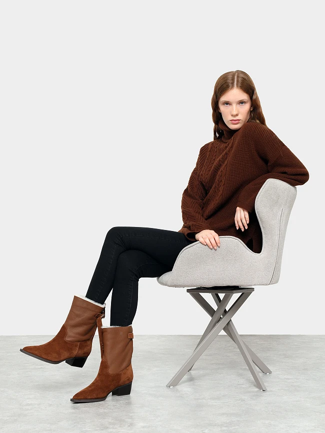 Полусапоги женские зимние, цвет рыжий, натуральный спилок 1731192M | 11