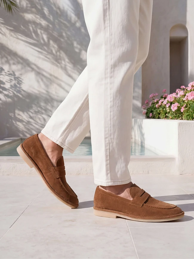 Лоферы мужские демисезон; лето;, цвет рыжий, натуральный спилок M254436 | 1