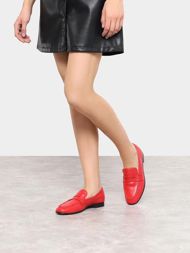 Лоферы женские всесезонные, цвет красный, натуральная кожа 7990196 | 7