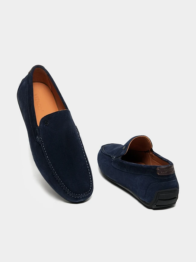 Мокасины мужские летние, цвет синий, натуральный спилок M801345 | 2