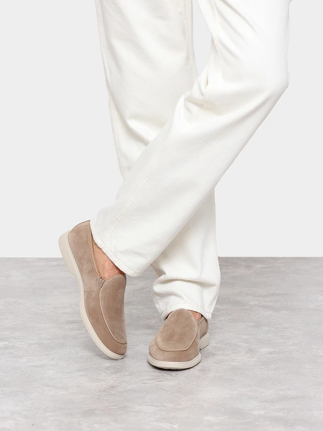 Лоферы мужские демисезон; лето;, цвет бежевый, натуральный спилок/натуральная кожа M801308 | 7