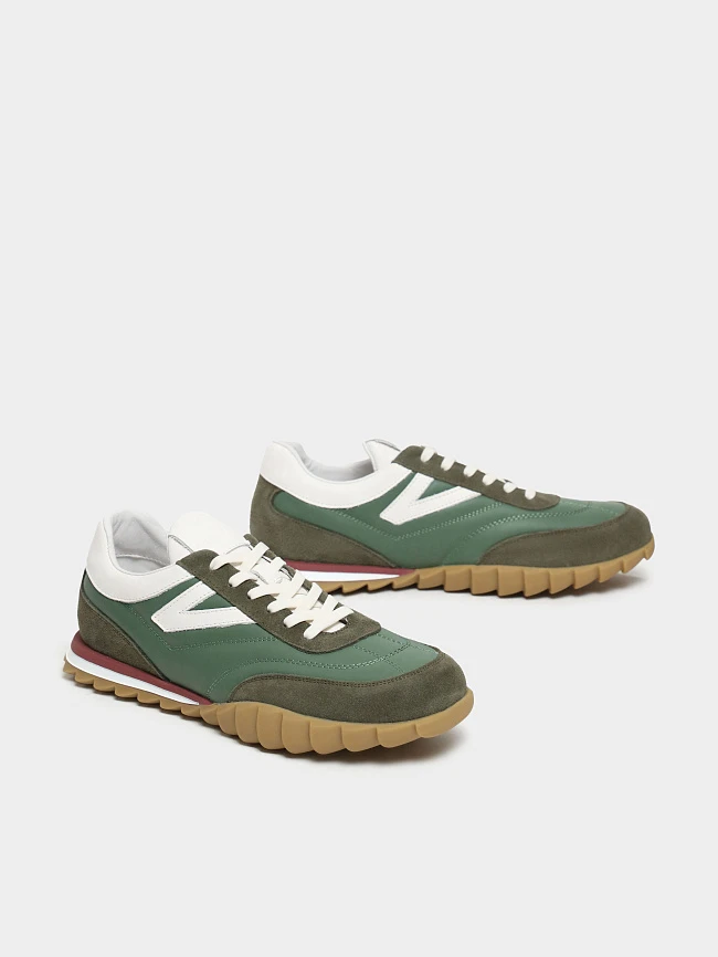 Кроссовки мужские демисезонные, цвет хаки, натуральная кожа/натуральный спилок M03033 | 3