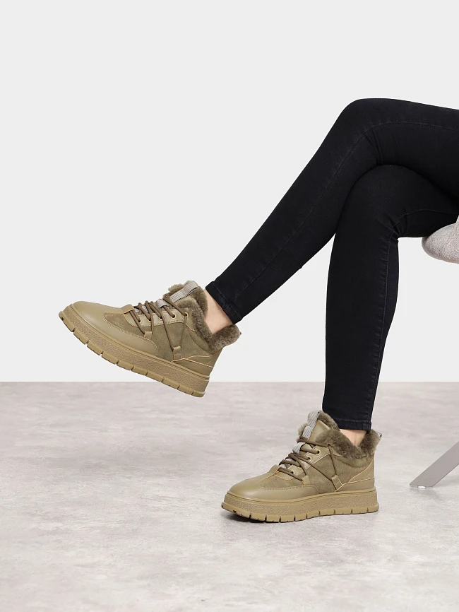 Кеды женские зимние, цвет хаки, натуральная кожа и полимерные материалы/натуральный спилок 1848097M | 10