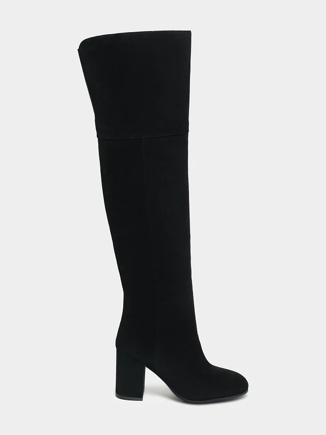 Ботфорты женские демисезонные, цвет черный, натуральный велюр 1730132 | 1