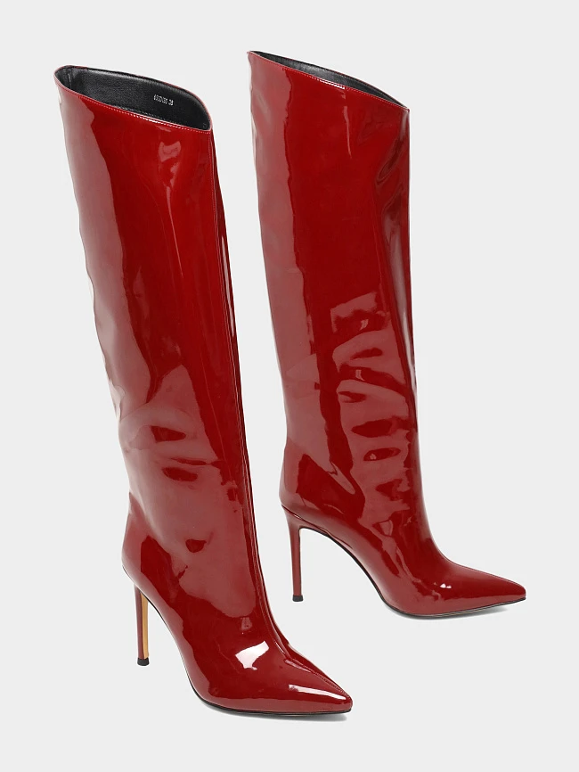 Сапоги женские демисезонные, цвет бордовый, искусственная лаковая кожа 6550436 | 2