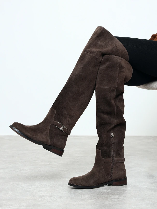 Ботфорты женские зимние, цвет коричневый, натуральный велюр 1494635M | 10
