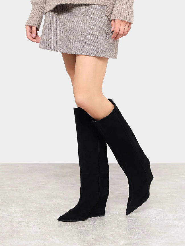 Сапоги женские демисезонные, цвет черный, натуральный велюр 1852807 | 7