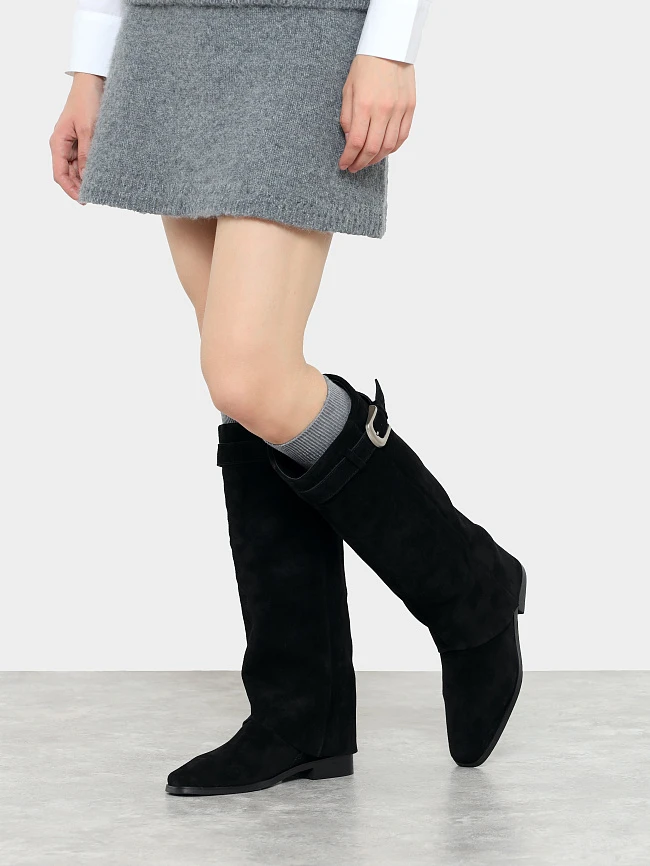 Сапоги женские демисезонные, цвет черный, натуральный спилок 7210332-2 | 7