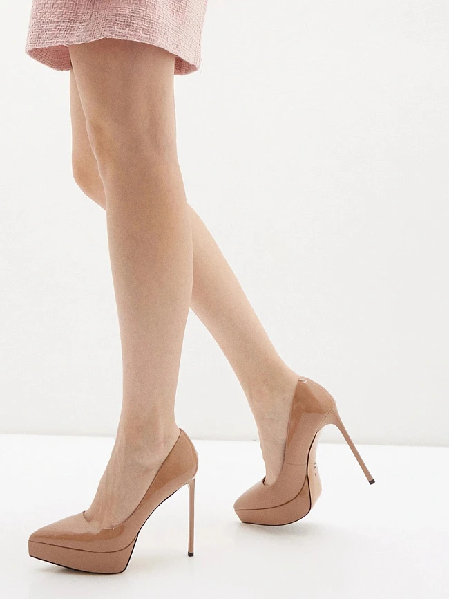 Туфли женские всесезонные, цвет бежевый, натуральная лаковая кожа 496270P | 6