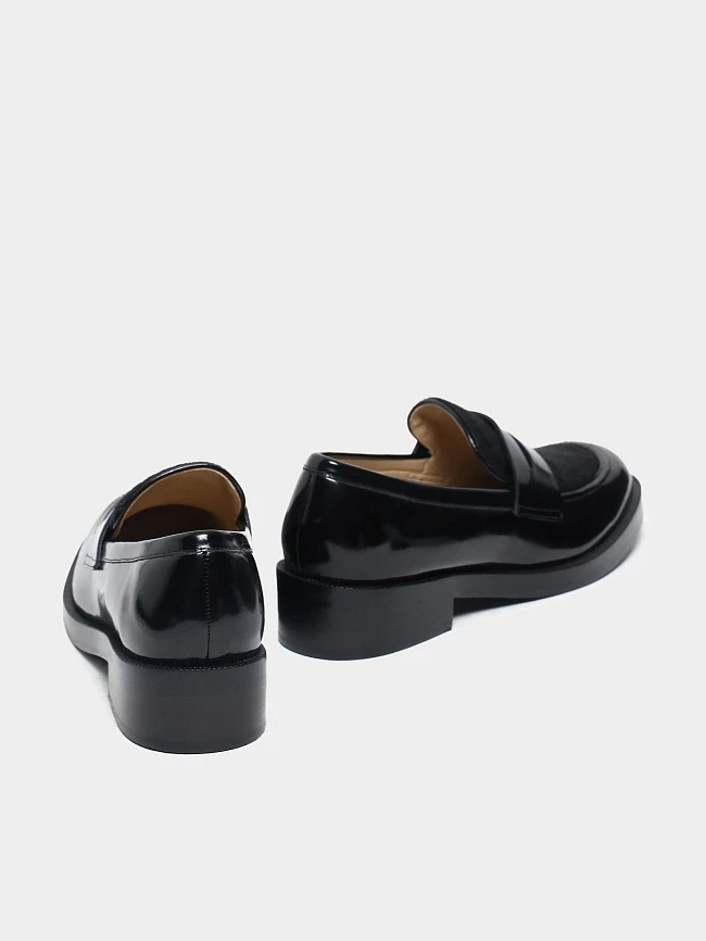 Лоферы женские всесезонные, цвет черный, натуральная кожа/натуральный мех (пони) 1820973 | 4