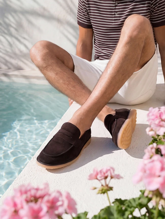 Лоферы мужские всесезонные, цвет коричневый, натуральный велюр M262278 | 1