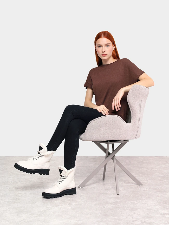 Ботинки женские зимние, цвет молочный, натуральная кожа 1820439M | 12