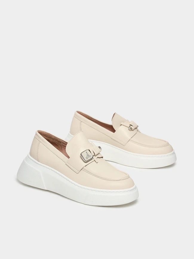 Лоферы женские всесезонные, цвет бежевый, натуральная кожа 136454 | 3