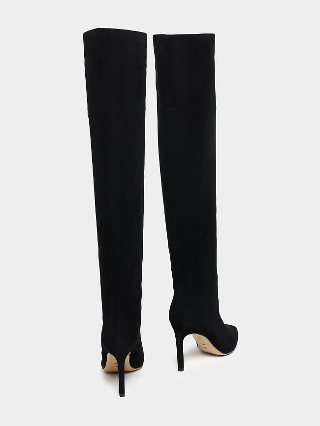 Ботфорты женские демисезонные, цвет черный, натуральный велюр 495553P-1 | 4