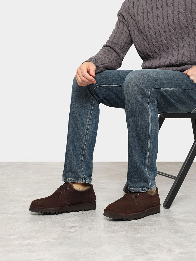 Полуботинки мужские зимние, цвет коричневый, натуральный велюр M262016M | 12