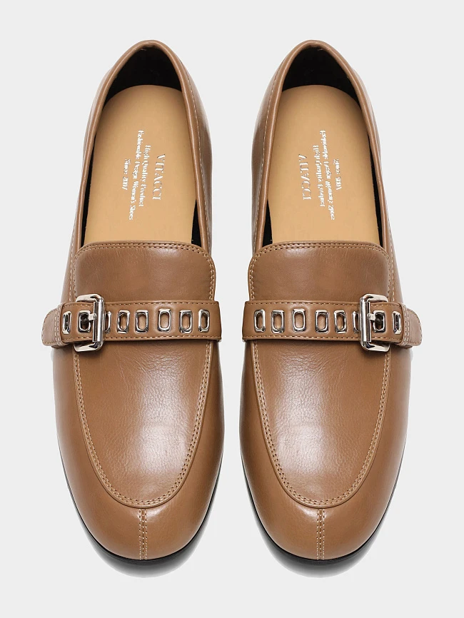 Лоферы женские всесезонные, цвет бежевый, натуральная кожа 7990206 | 5