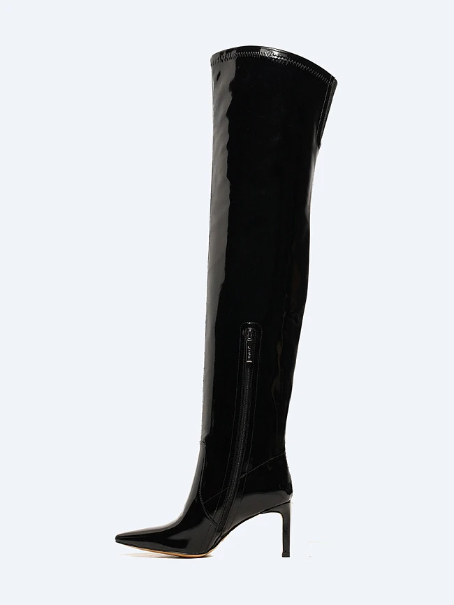Ботфорты женские демисезонные, цвет черный, искусственная лаковая кожа 6550422 | 3