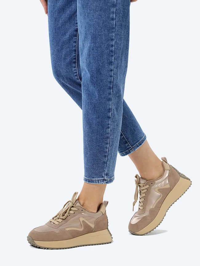 Кроссовки женские демисезонные, цвет коричневый, текстиль/натуральная кожа и полимерные материалы 1848057 | 7