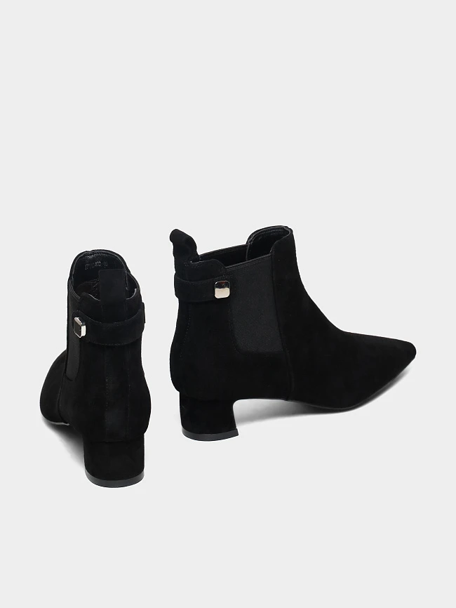 Ботильоны женские всесезонные, цвет черный, натуральный велюр 17VC403 | 4