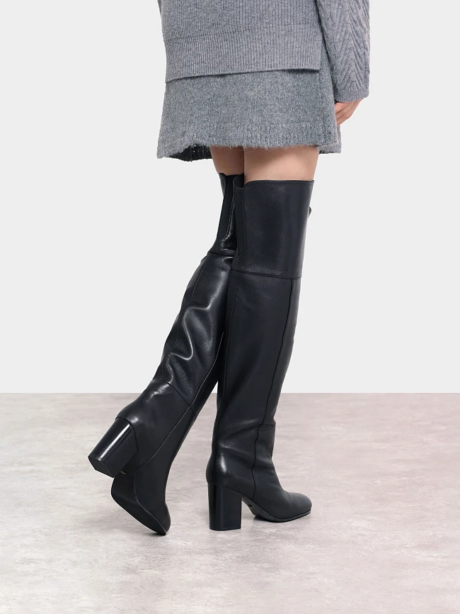Ботфорты женские демисезонные, цвет черный, натуральная кожа 1730130 | 8